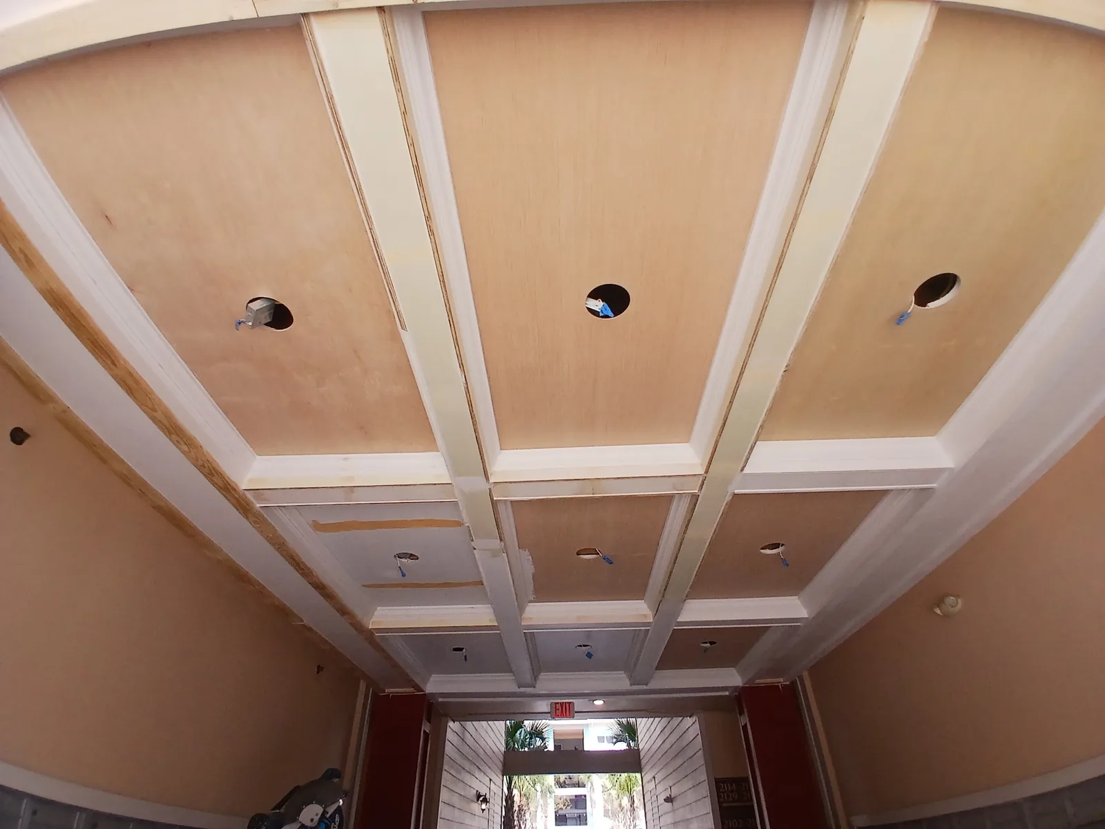 Apartment interior ceiling grid and finish preparation